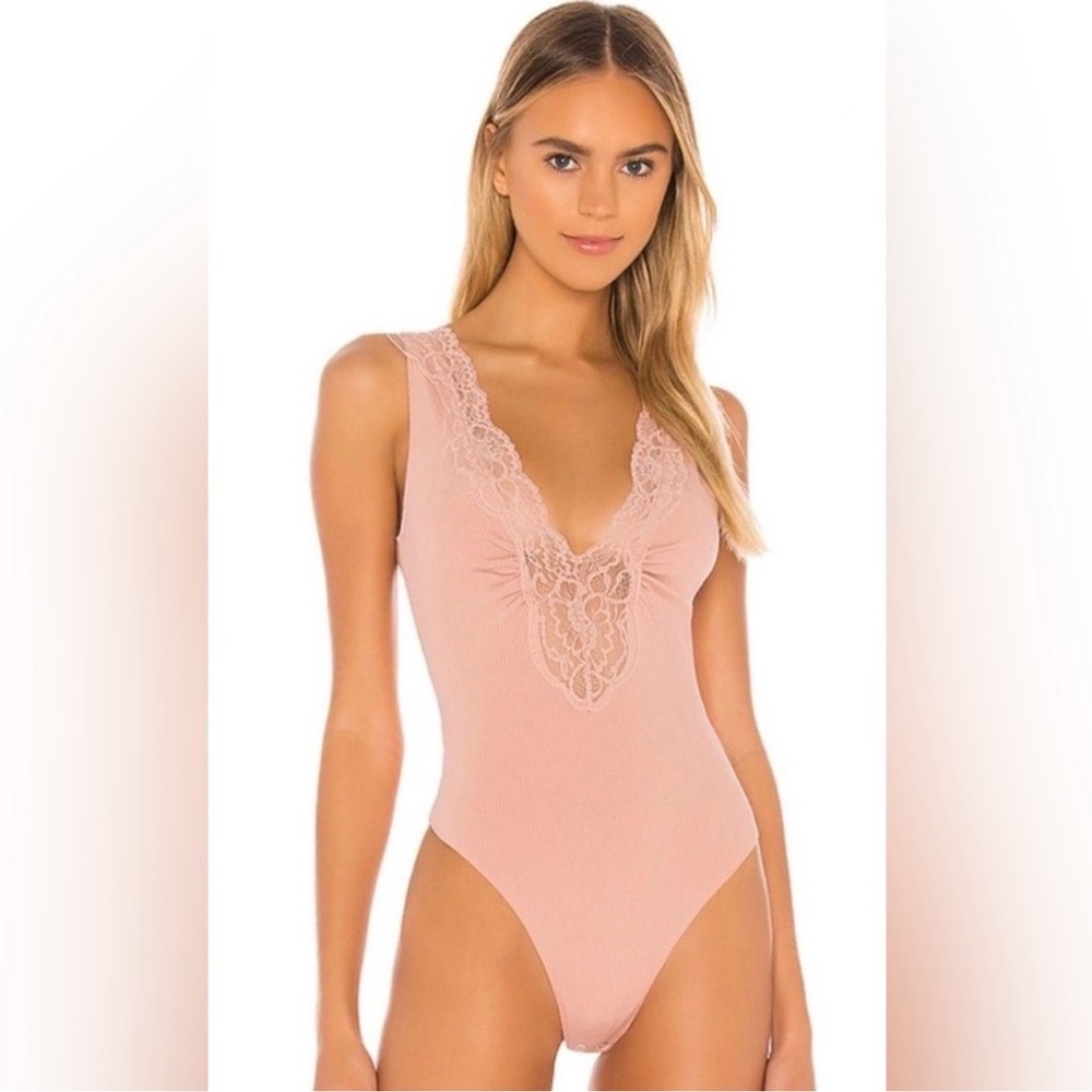 Free People First Call bodysuit Pink Ribbed Size Small